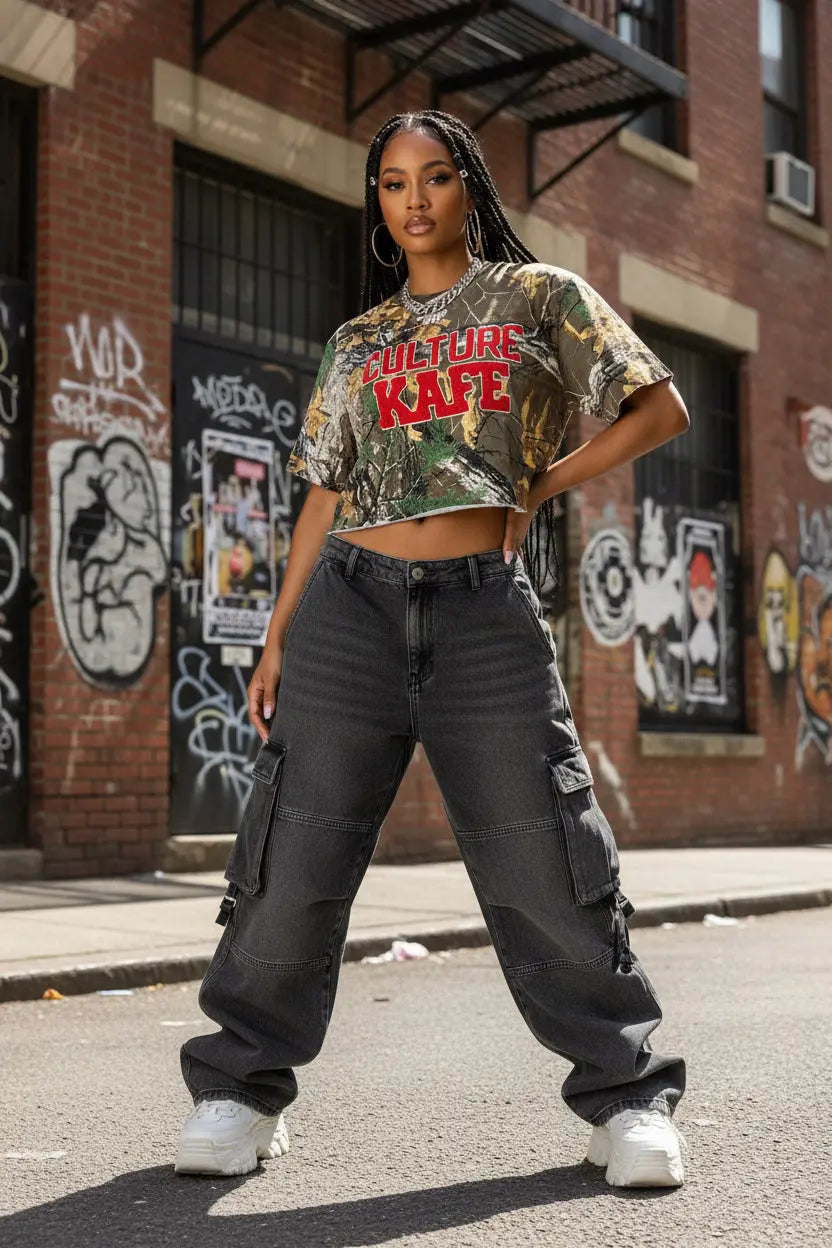 Women's Dirty Camo Crop Tee front view