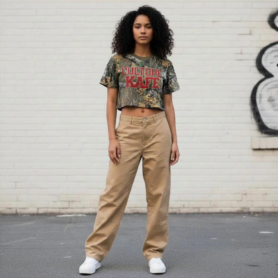 Women's Dirty Camo Crop Tee back view